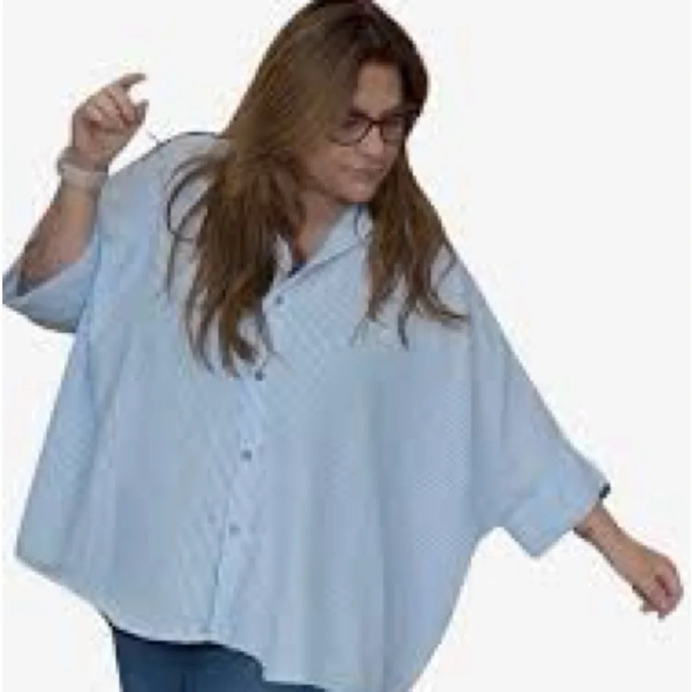 Classic Blue Striped Button Down Shirt for Women - Picture 3 of 14